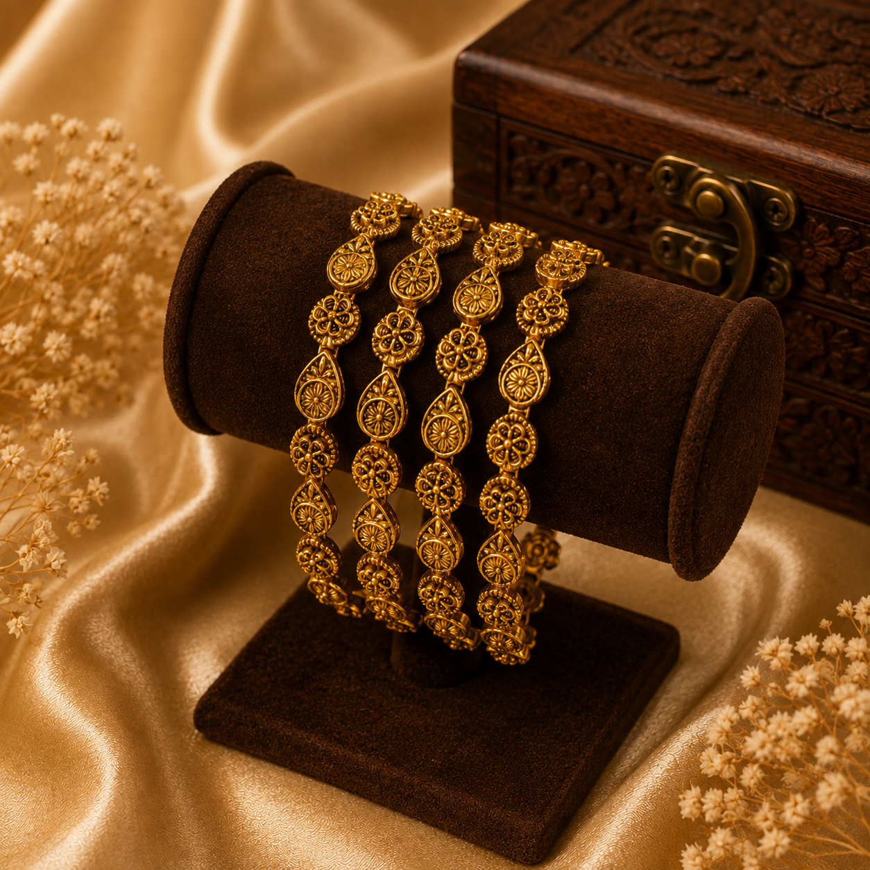 Mallika Traditional Gold Floral Paisley Bangles