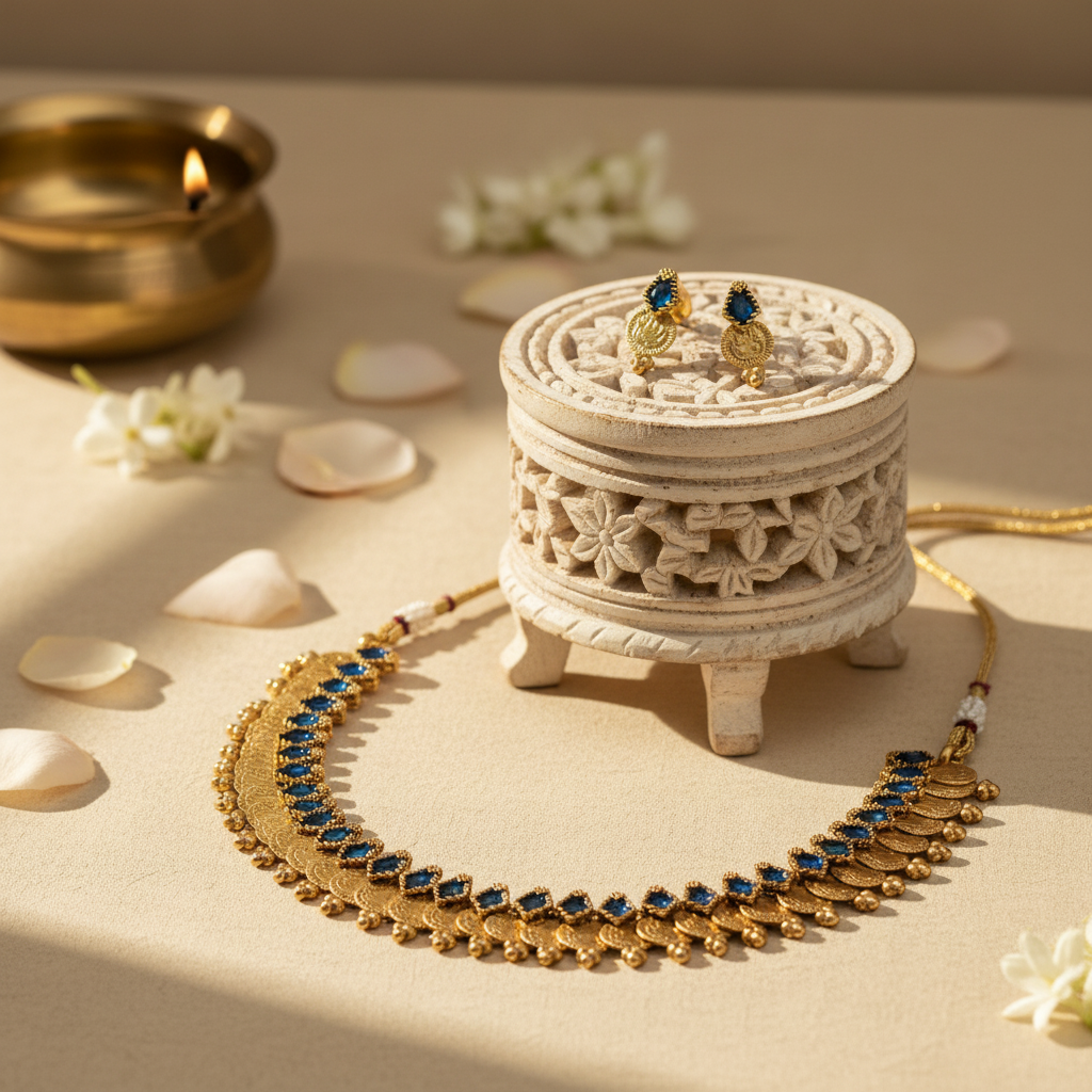 Sadhana Kasu Necklace and Earrings Set