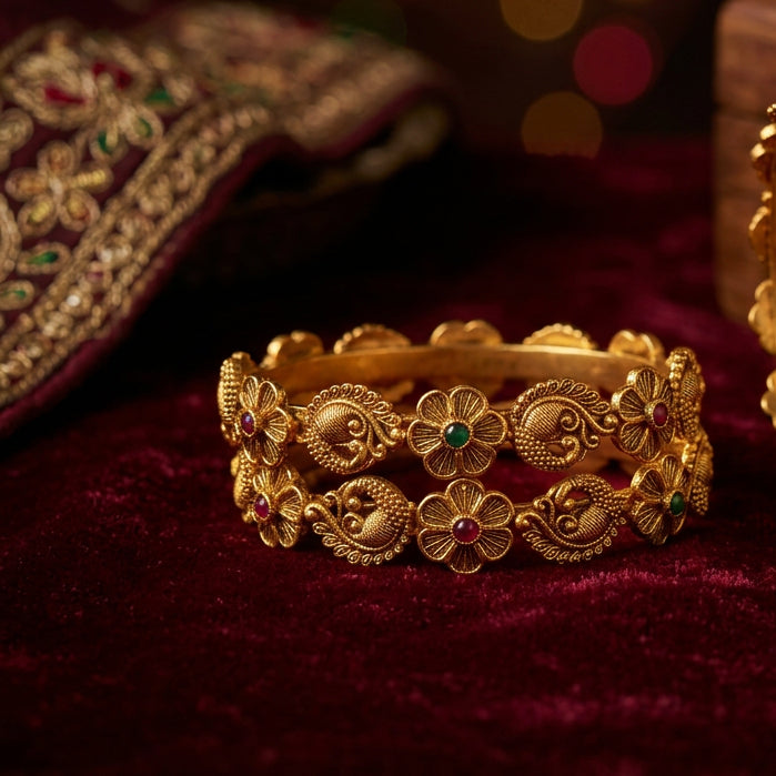 Sahara Traditional Antique Bangles with Ruby & Emerald Green Stones