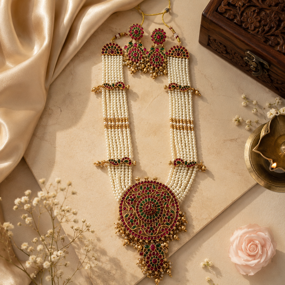 Maanvi Kundan along Necklace and Earrings Set