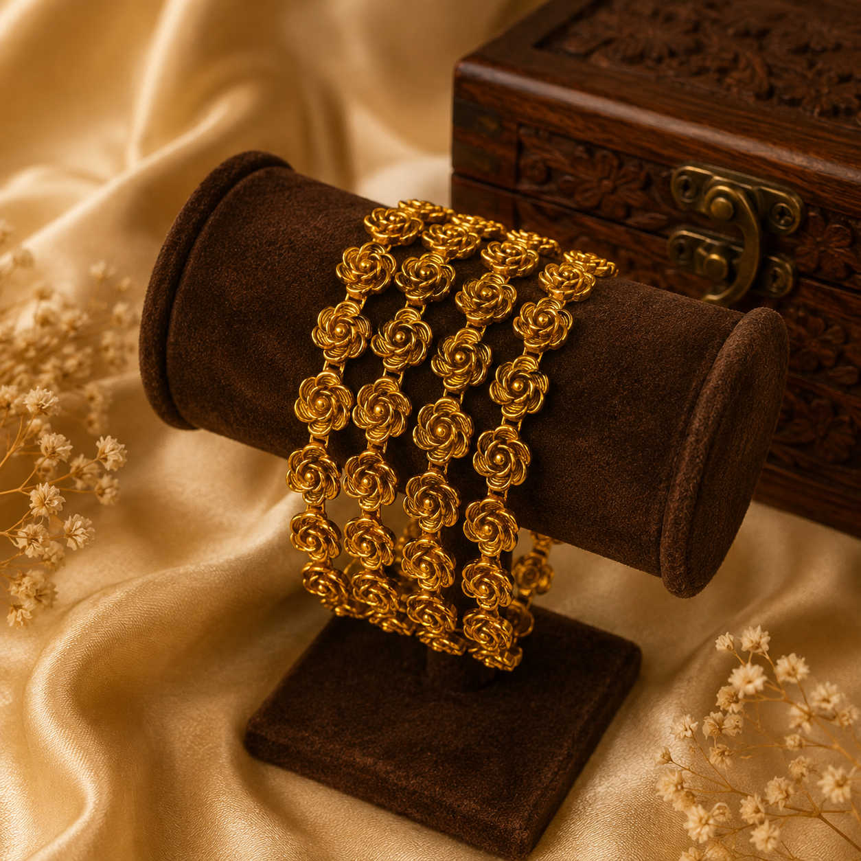 Menaka Gold Rose Floral Bangle