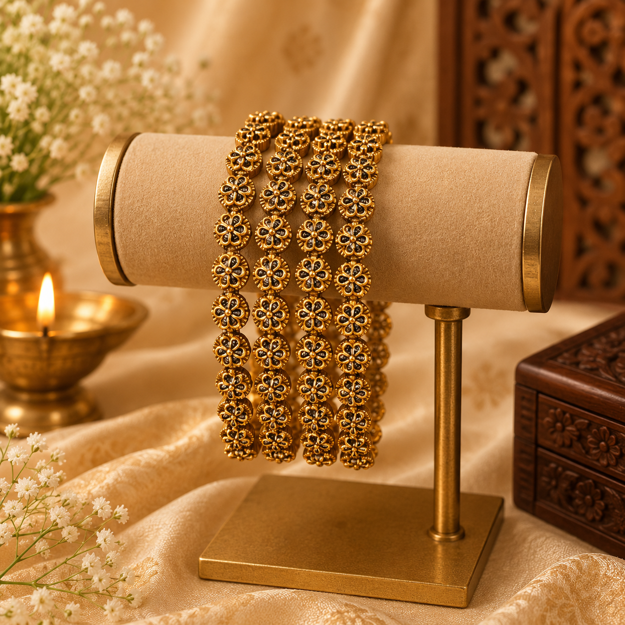 Mithra Traditional Antique Gold Floral Bangles