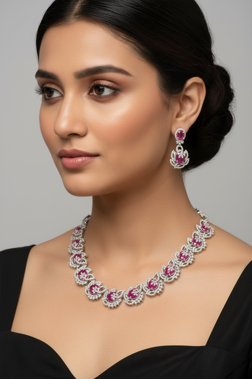 Veena CZ Necklace and Earrings Set