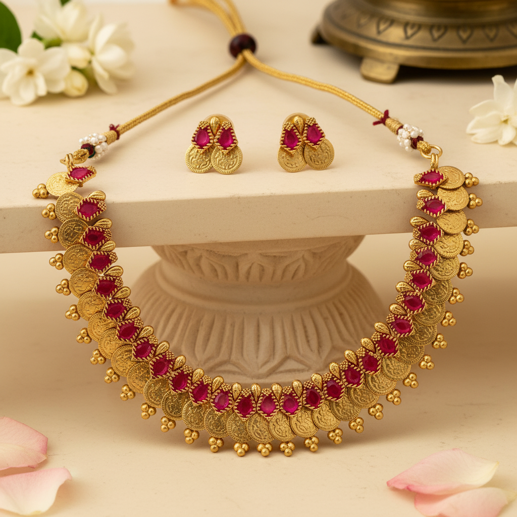 Tara Kasu Necklace and Earrings Set
