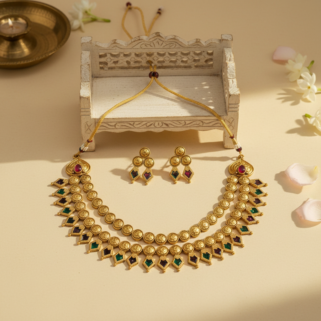 Hamsini Short Necklace and Earrings Set