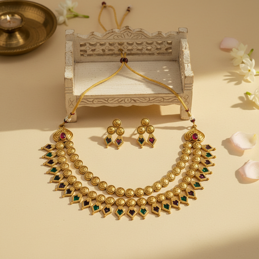 Hamsini Short Necklace and Earrings Set