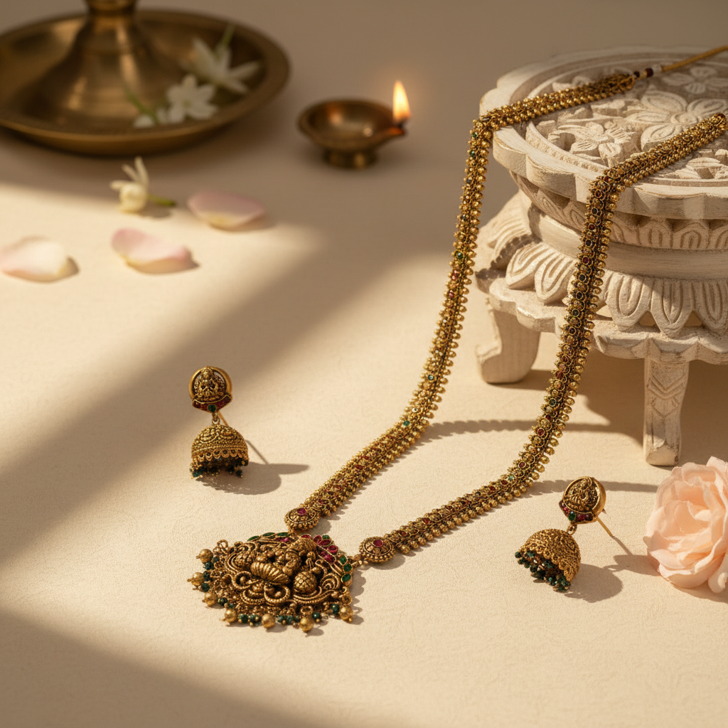 Abhitha Long Necklace and Earrings Set