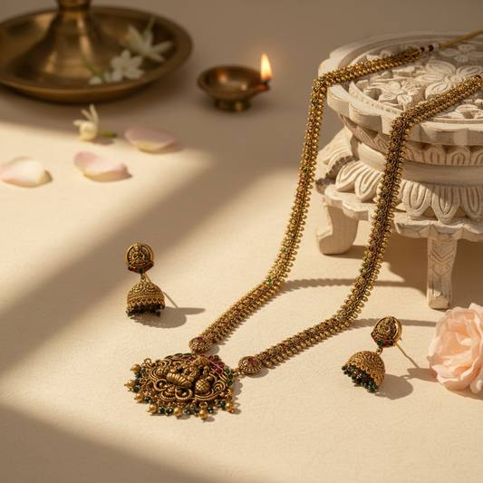 Abhitha Long Necklace and Earrings Set