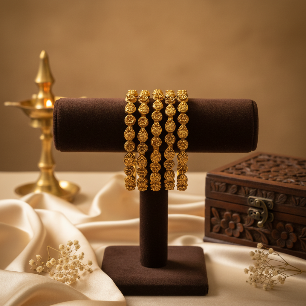 Menaka Gold Rose Floral Bangle