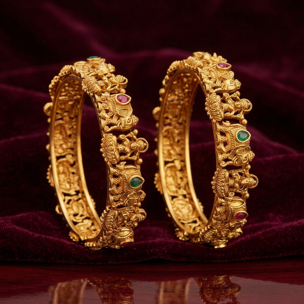 Maanvi Traditional Antique Lakshmi Elephant Bangles